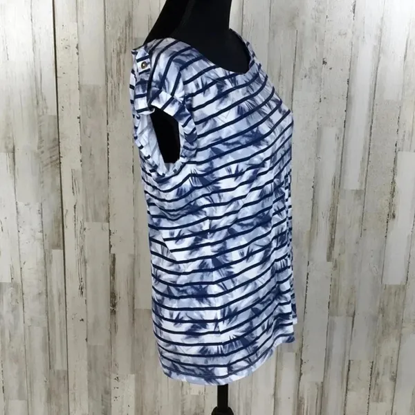 Liz Claiborne Abstract Striped Tee Shirt Top M v6x - Image 2