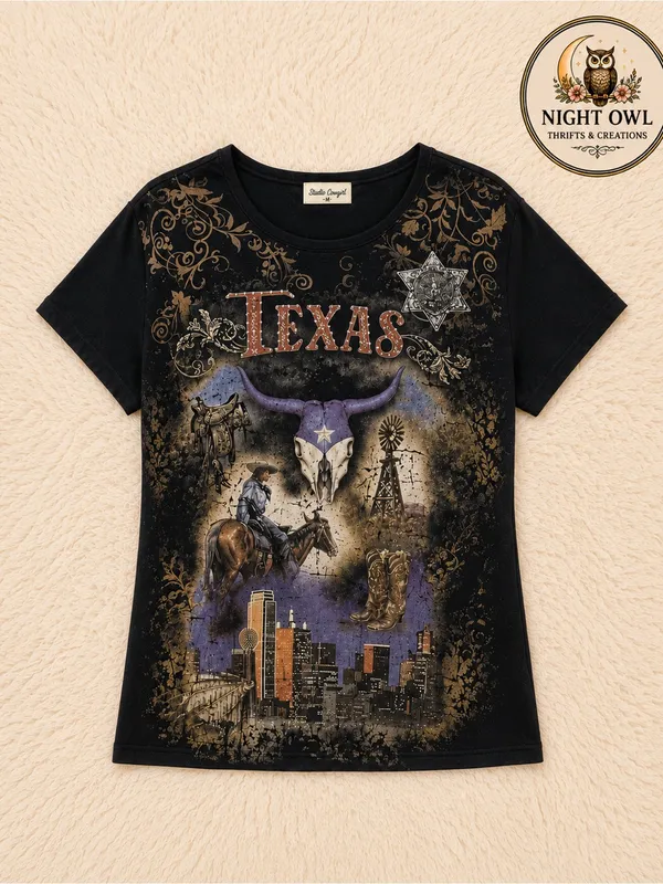 Texas Graphic T-Shirt Rhinestones Size XL - Image 5