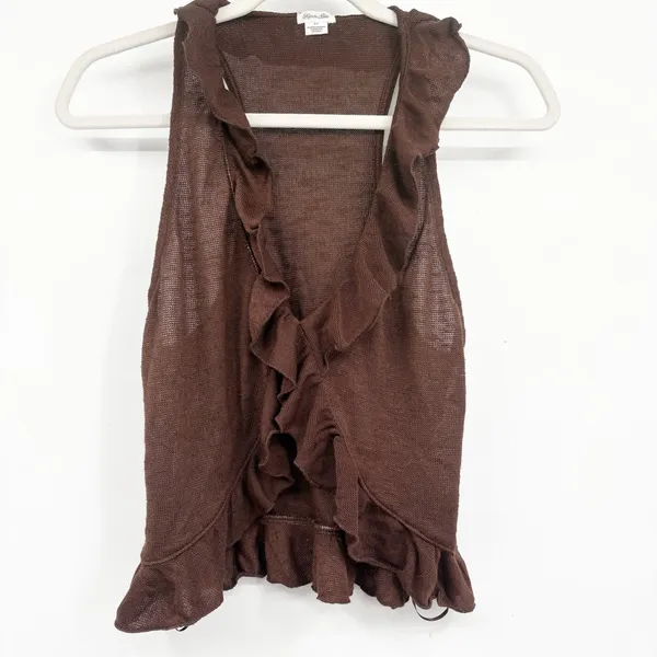 Kimchi Blue UO Womens Brown Trim Boho Fairycore Solise Ruffle Knit Tank Top S - Image 3