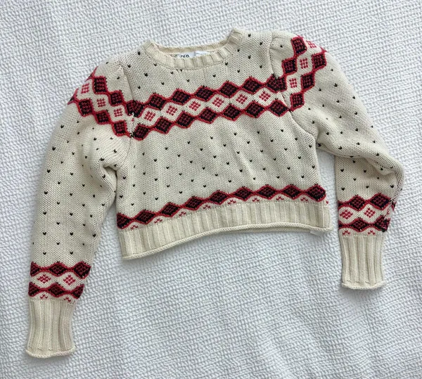 heart print wool knit cropped sweater - Image 2