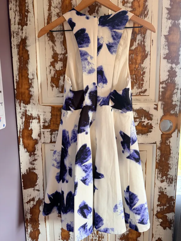 Lulus Seeing Chic Blue & Ivory Print Skater Dress Cottagecore Romantic European - Image 2