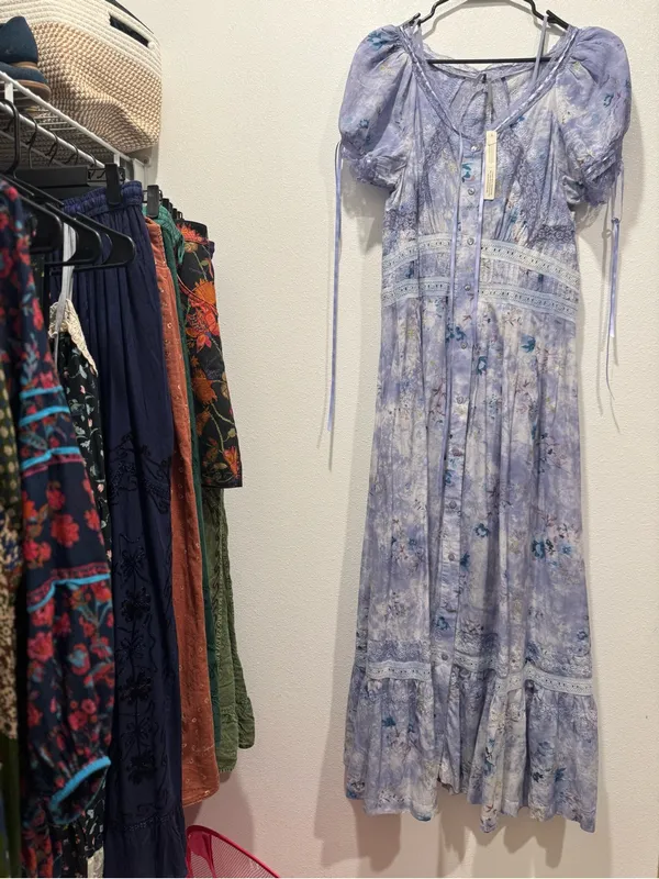 Anthropologie Lace Trim Floral Maxi Dress Large NWT Blue Cottagecore - Image 4