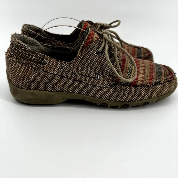 Roper Driving Moccasin Fair Isle Aztec Lace Up Round Toe Leather Tan 5.5 - Image 3