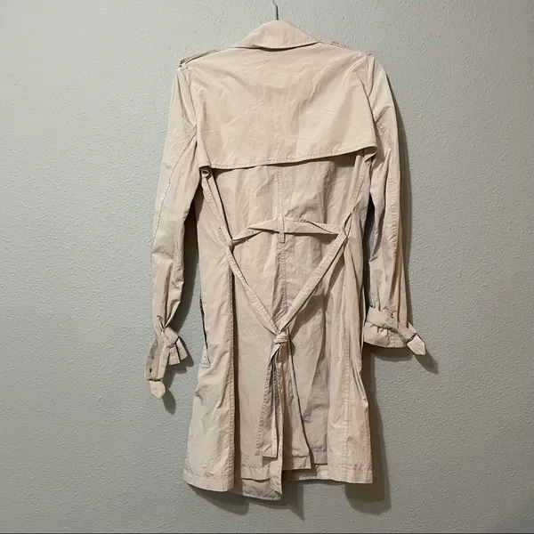 Mango Basics Khaki Moto Zip Trench Coat Womens XS Tan Neutral Classic Lightweight - Image 7