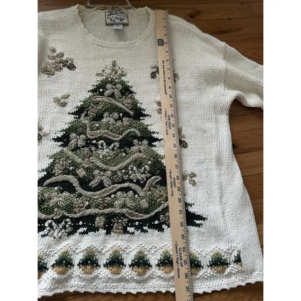 Vintage 90s Thick Knit Heirloom Collectibles Christmas Tree Sweater Size Large - Image 8