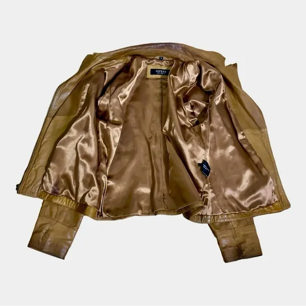 GUESS LOS ANGELES Womens Distressed Genuine, Leather Motorcycle Moto Jacket Coat - Image 6