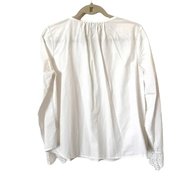 JOIE Kalyssa Pleated‎ Eyelet Blouse White Sz Medium - Image 4