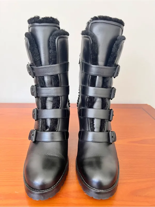 Christian Louboutin Glory mount70 Leather Spike Shearling Boots Size 39.5 RARE - Image 3