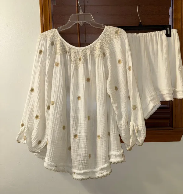 Free People NWT $168 Ivory Aldous Embroidered Button Front Raw Seaming Set S - Image 5