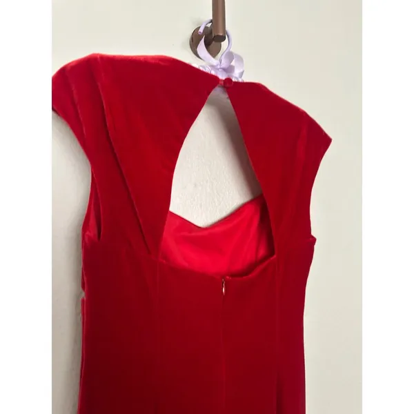 Vintage 90s Sz 4 Red Velvet Rhinestone Empire Waist Cap Sleeve Maxi Dress Gown - Image 10