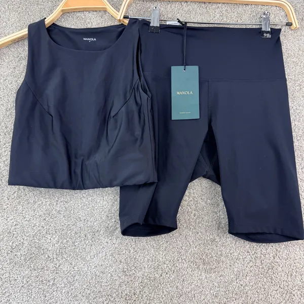 Manola Activewear Set Size S Black Crop Top High Rise Biker Shorts NWT Workout - Image 4