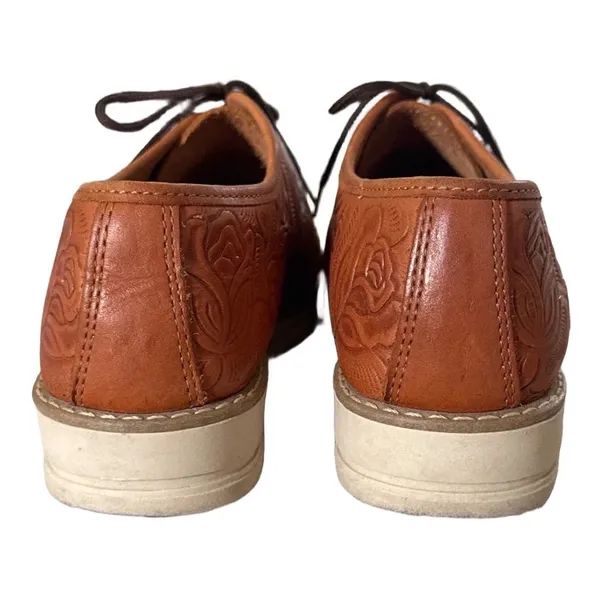 Handmade Mexican Floral Tooled Leather Huarache Oxfords Tan Sz 6 Comfort Travel - Image 4