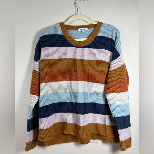 Madewell Thompson Rainbow Stripe Pocket Pullover Sweater Style AA783 sz M - Image 3
