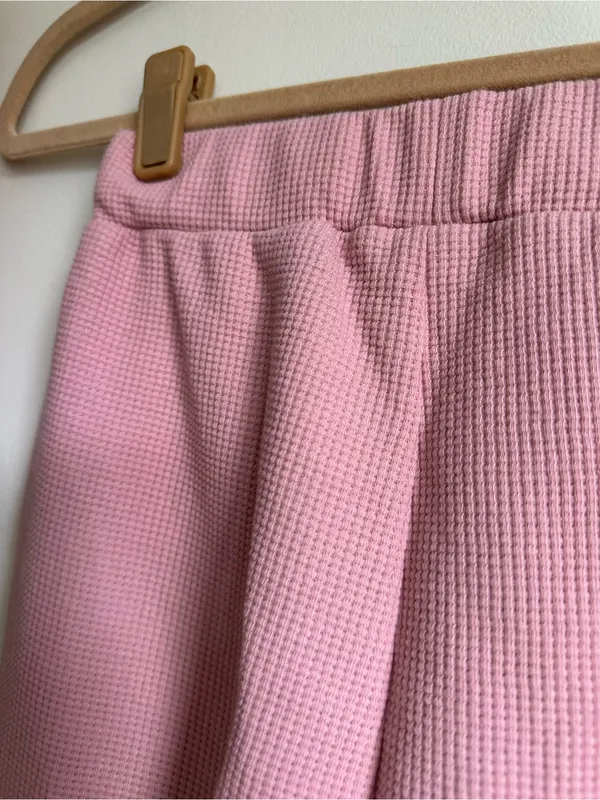 Comfrt Waffle Knit Wide Leg Lounge Pant Pink Womens XXS - Image 3