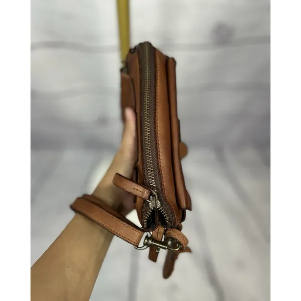 Harbour 2nd Luna Cognac Leather Crossbody Belt Bag Convertible 5 Compartment - Image 6