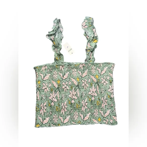 NEW Aerie Jungle Thrills Smocked Green Cropped Tank Top Boho Fairycore Women’s S - Image 3