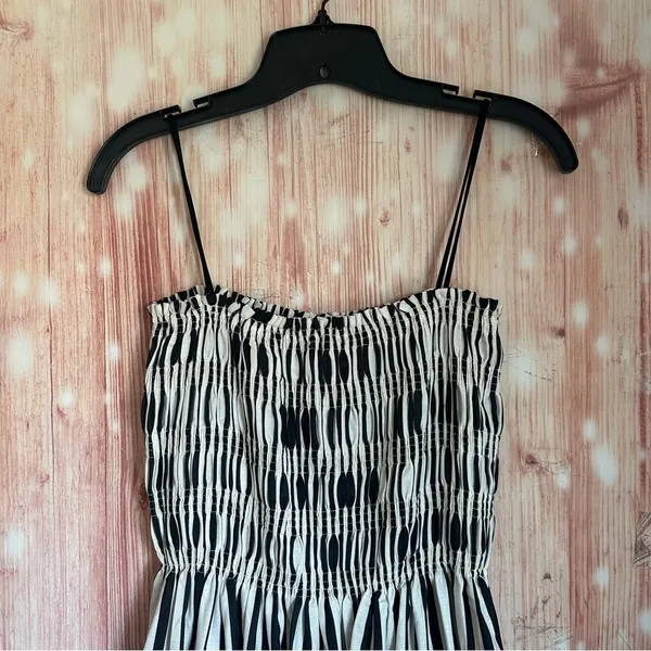 Commense Black Sleeveless White Pinstripe Long Dress - Image 5