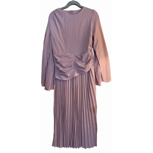 NEW Pink Pleated Crepe Maxi Dress L - Image 2