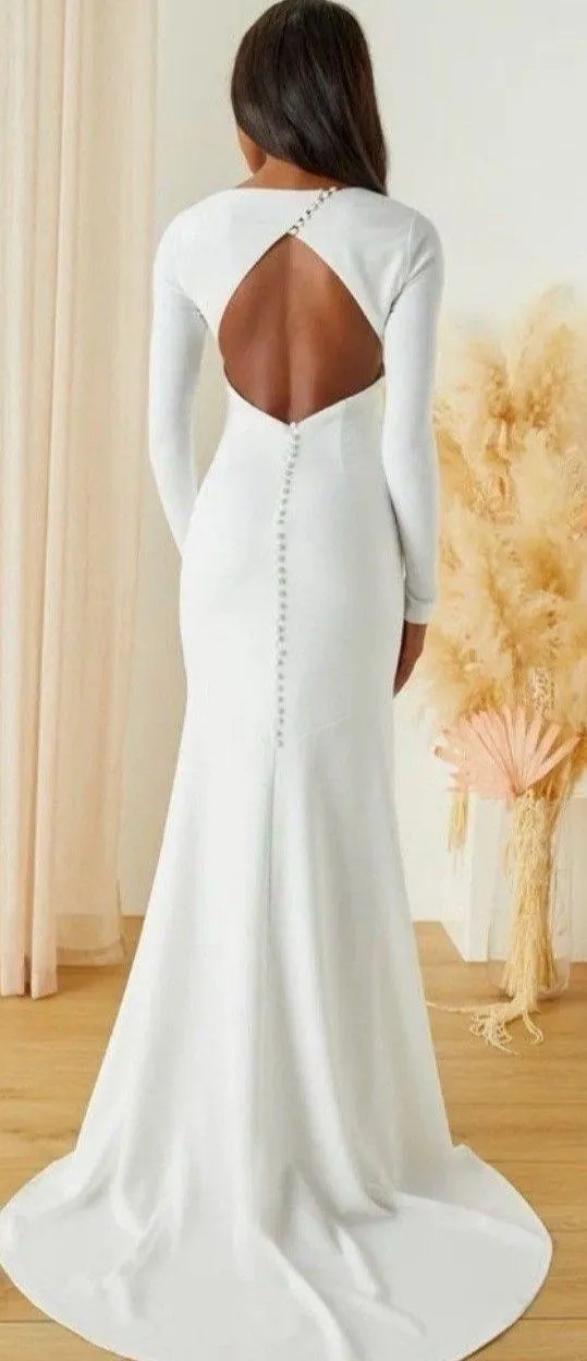 Lulus Eloquent Endearment White Long Sleeve Backless Maxi Wedding Dress Large - Image 2