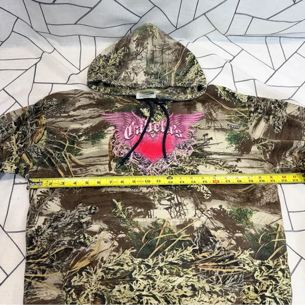 Y2K Cabelas Camo Hoodie Womens‎ Medium Green Advantage Max 1 Open Terrain Heart. - Image 8