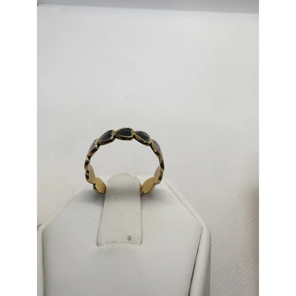 18K Gold‎ Plated Heart Enamel Band Ring Size 7 Open Adjustable Black Hearts Cute - Image 4
