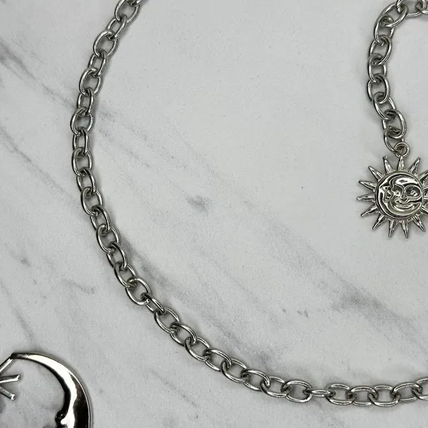 Draped Moon Star Silver Tone Chain Link Belt One Size (OS) ✨ - Image 11