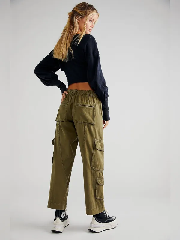 Free People We The Free Tahiti Pull-On Cargo Pants in Dried Herb green - Image 2