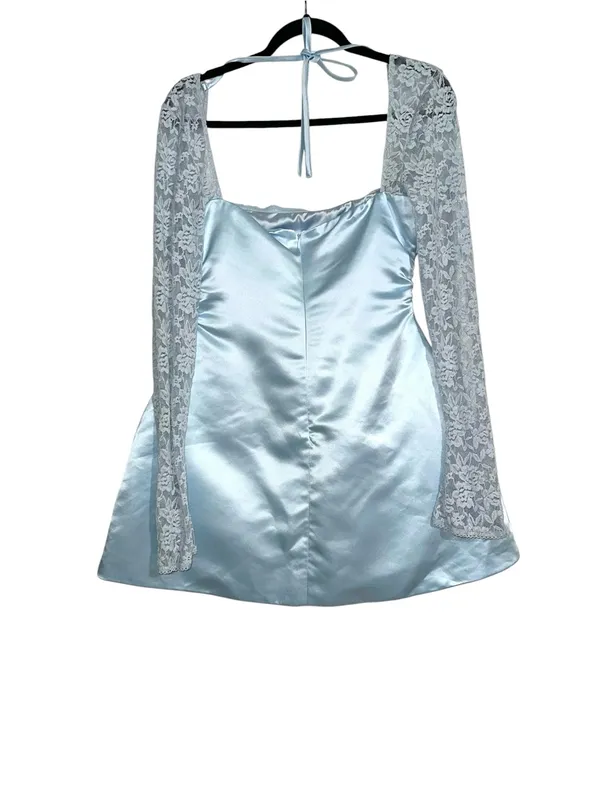 Babyboo Sadie Baby Blue Lace Sleeve Satin Mini Dress MEDIUM - Image 4
