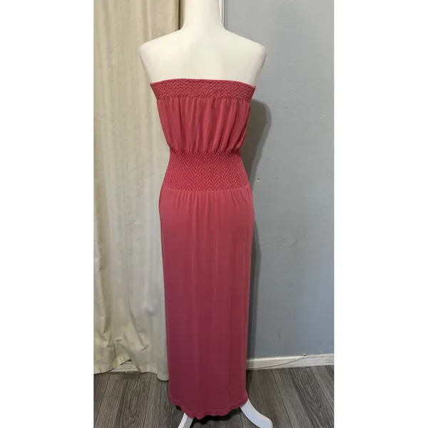 Lark + Grey Maxi Dress S/M Pink Strapless Smocked‎ Waist Rose Tube Summer Beach - Image 4