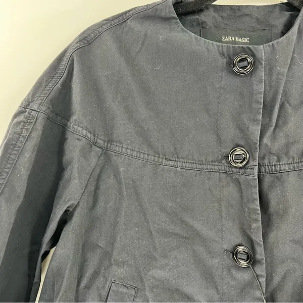 Zara Basic Pom Pom Trim Jacket XS Navy Cotton Boho Embroidered NWT - Image 2