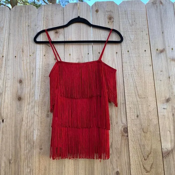 Red‎ layered tassel shirt size medium, preowned great condition - Image 2