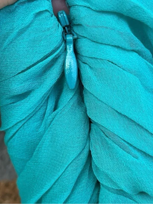 Marley Teal Chiffon Ruched Mini Dress S Strapless Turquoise Party Y2K - Image 7