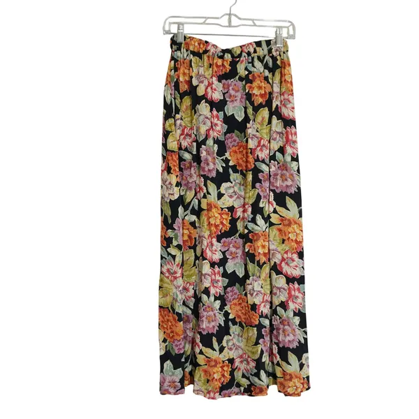 Passports Pier 1 Imports Vintage Floral Maxi Skirt Black Rayon Boho Size Small - Image 6