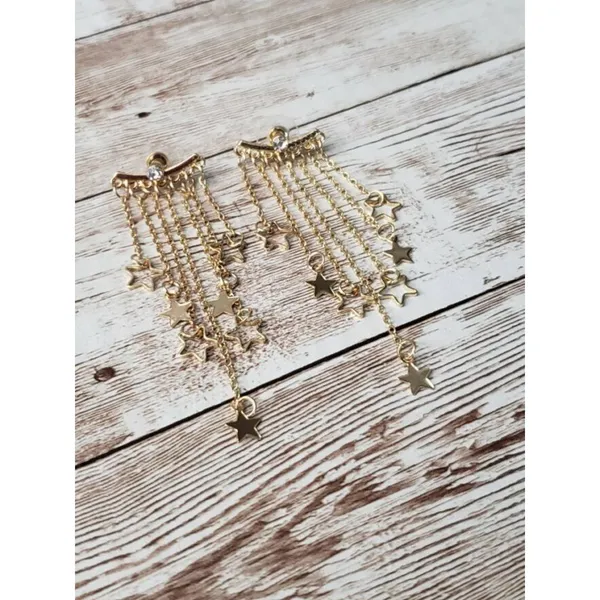 Star Cascading Stud Earrings Gold Tone - Brand New - Image 3