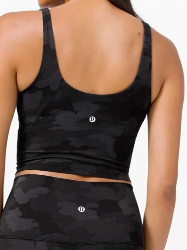 Lululemon Align Cropped V-neck Tank Top Black Camo w/ Pads Women Size 2 W1DAHS - Image 2