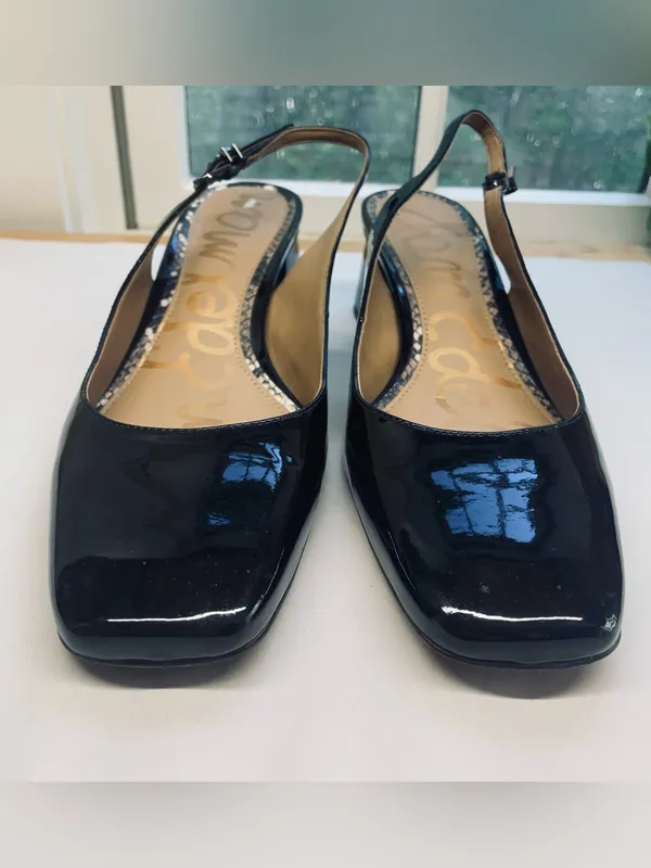 Sam Edelman Terra Slingback Block Heel Pumps Black Patent Square Toe 9.5 - Image 6