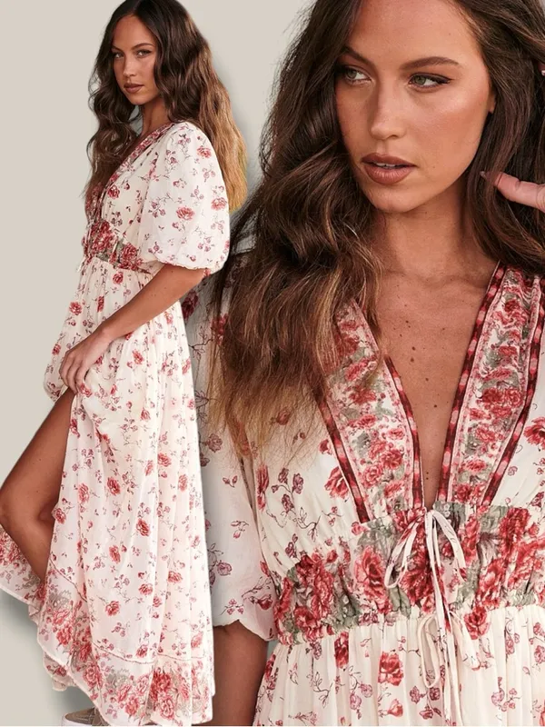 Free People Dainty Ethereal Cottage Floral Lysette Maxi Dress Medium Bohemian - Image 2
