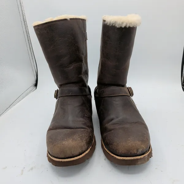 UGG Noira 1001733 Dark Brown Leather Shearling Moto Boots Womens 10 Biker - Image 4