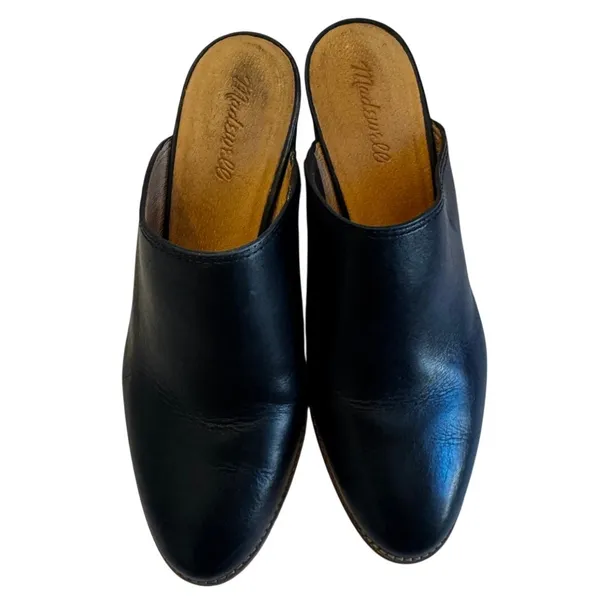Madewell Black Leather Mule Clogs Stacked Block Heel Slides Size 9.5 Women's - Image 3
