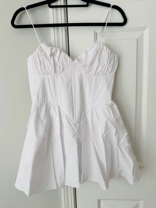 Good American Corset V-Neck Poplin Babydoll Mini Dress/Tunic, Size S - Image 7