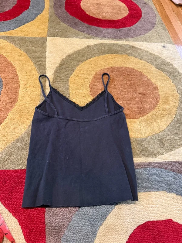 Brandy Melville Black Lace Trim V Neck Basic Cami Tank Top Cotton One Size - Image 4