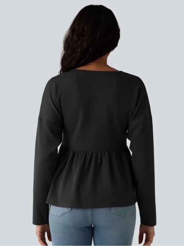 NWT Halara Henley Long Sleeve Waffle Casual Babydoll Top sz M - Image 6