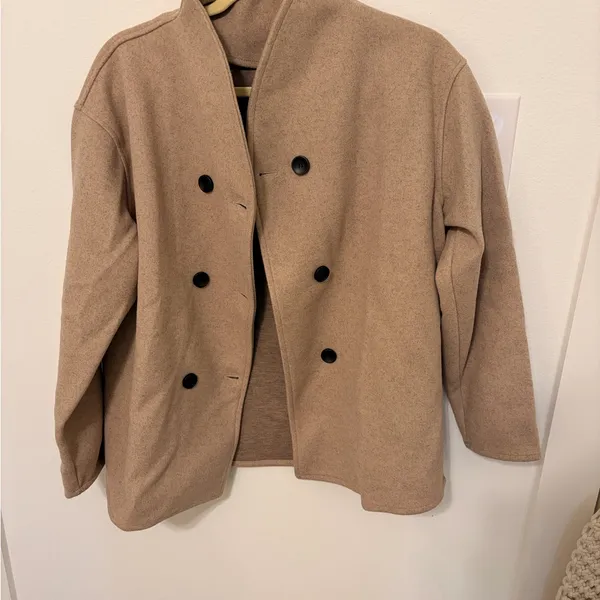 Commense Taupe Double Breasted Jacket | Wool Blend | Minimal | Small Tan - Image 3