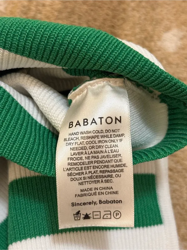 Aritzia Babaton Green White Striped Sleeveless Knit Crop Top Size Small - Image 7