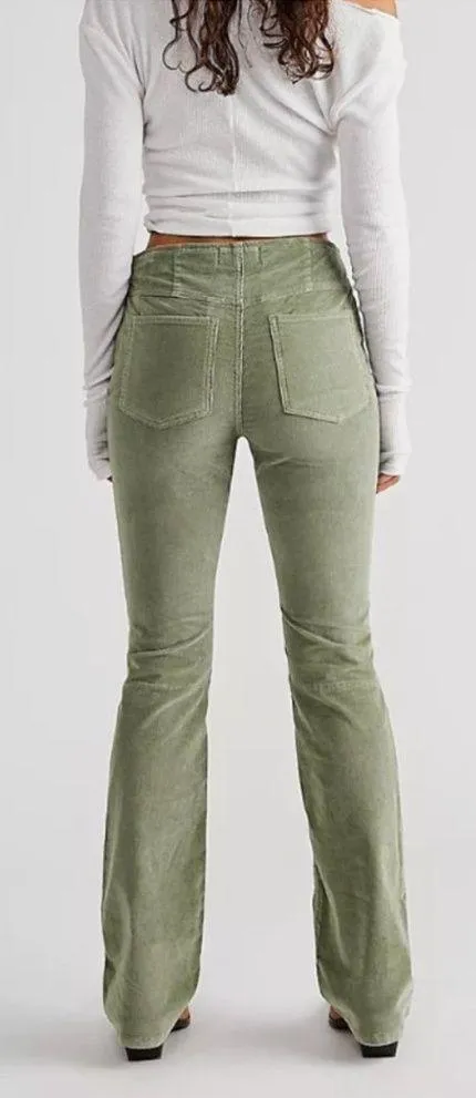 We The Free NWT Free People High Waisted Corduroy Pants Size 28 Green - Image 2