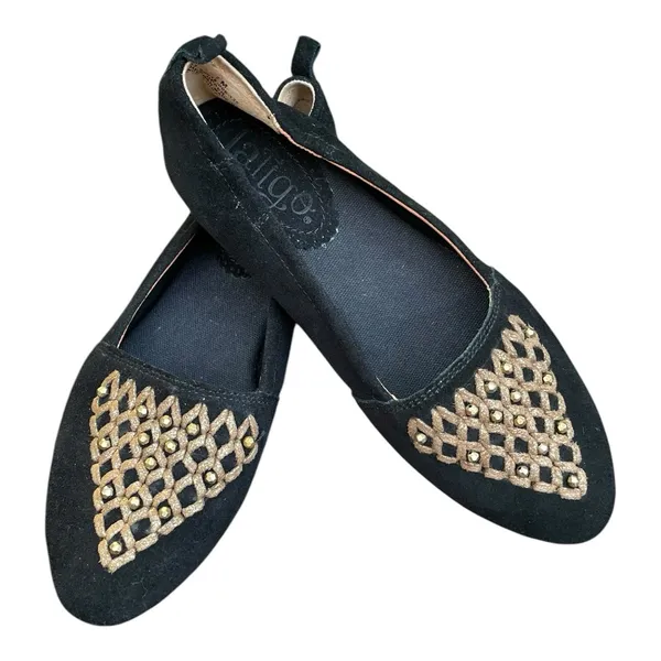 LATIGO Unity Suede Ballet Flats 7 Black Gold Studded Boho Comfort NWOT - Image 5