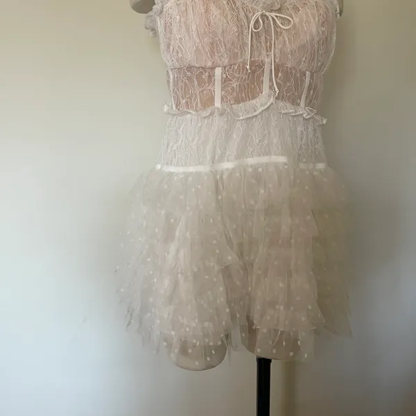 NWT For Love And Lemons White Lace Jules Mini Dress - Image 4
