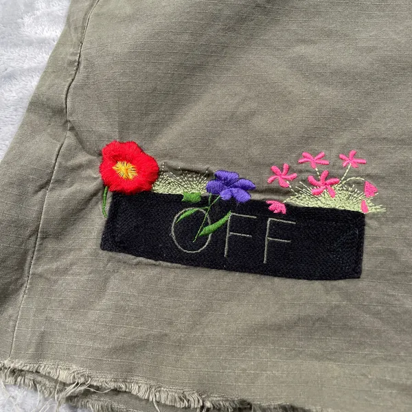 Off White Shorts Womens 26 Green Flower Embroidery Cargo Streetwear Military - Image 8