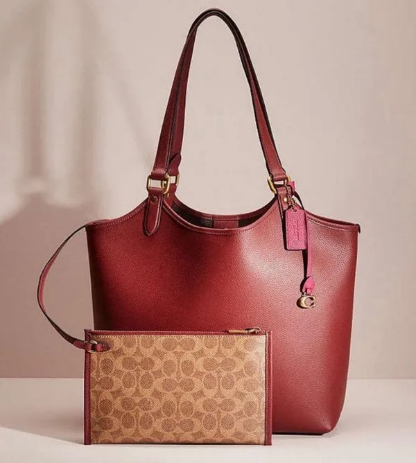 Coach Polished Pebble Leather Restored Day Tote in Brass/Brick Red, New +DustBag - Image 14