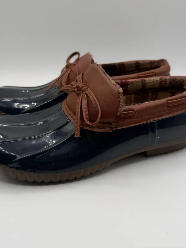 Jessica Carlyle Helene Duck Rain Clogs Plaid Lined Women’s 10 Navy Brown - Image 3